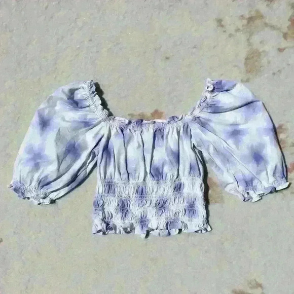 LEVI'S Milkmaid Smocked Floral Puff Balloon Off Shoulder Crop Top Women Med - Picture 13 of 13